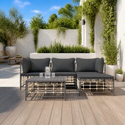 Outdoor Lounge Set 4 Piece Garden Furniture Poly Rattan with Cushions Anthracite