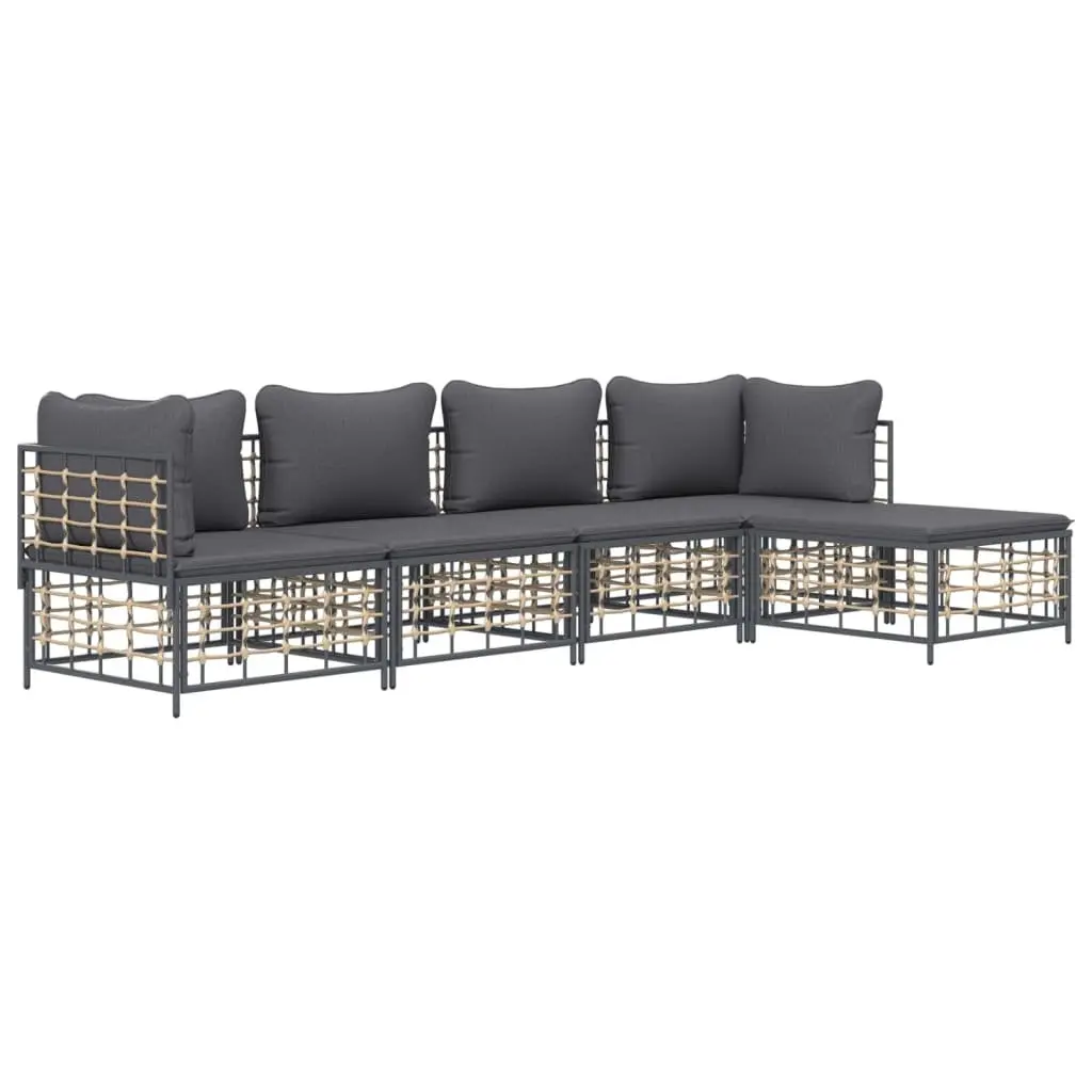 5 Piece Garden Lounge Set Anthracite Poly Rattan Outdoor Furniture Cushions