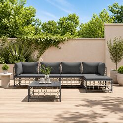 6 Piece Outdoor Lounge Set Garden Furniture Anthracite Poly Rattan Sofa Cushions