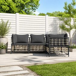 Garden Lounge Set 4 Piece Outdoor Seating Poly Rattan Anthracite with Cushions
