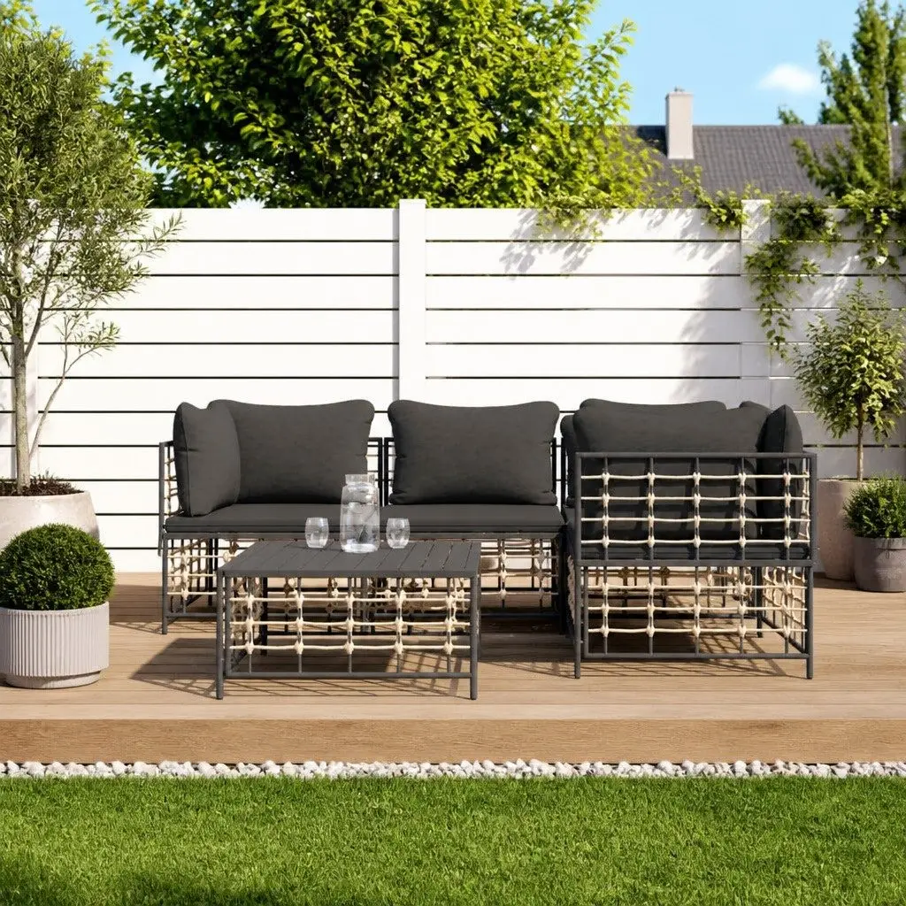 5 Piece Garden Lounge Set Poly Rattan Anthracite with Cushions