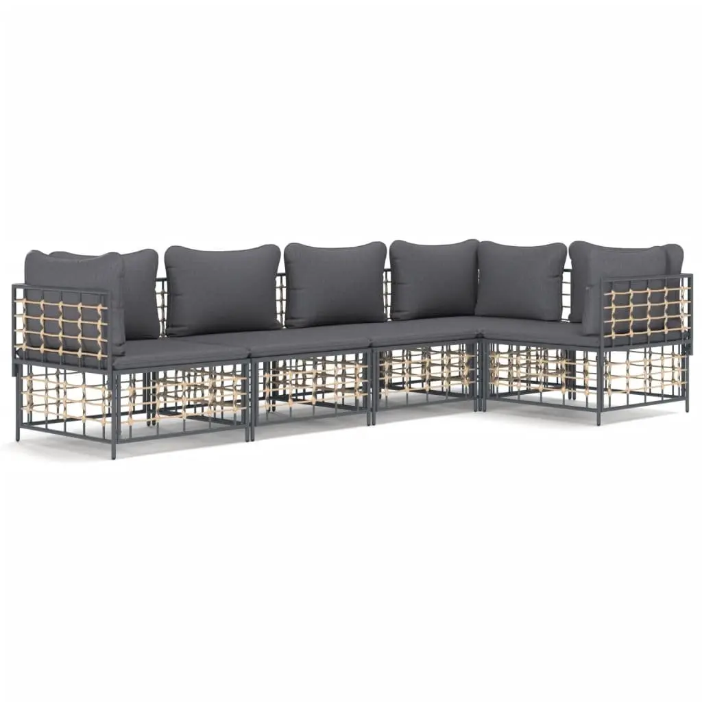 5 Piece Garden Lounge Set Outdoor Sofa Sectional with Cushions Anthracite