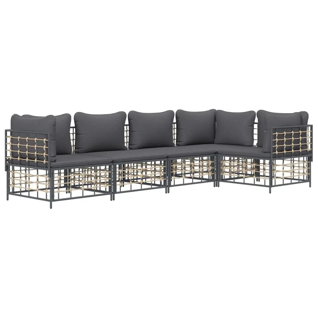 5 Piece Garden Lounge Set Outdoor Sofa Sectional with Cushions Anthracite