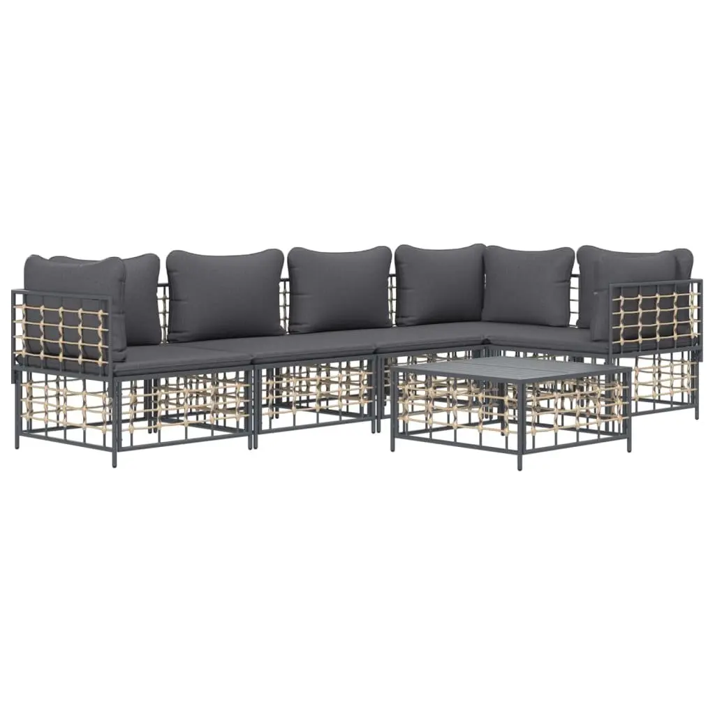 Garden Lounge Set 6 Piece Outdoor Sofa with Cushions Anthracite Poly Rattan and Steel Frame