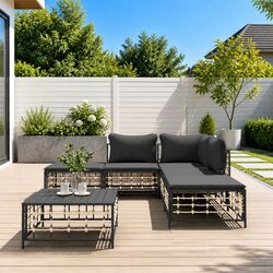 Outdoor Lounge Set 6 Piece Garden Furniture Poly Rattan Anthracite Cushions Sofa