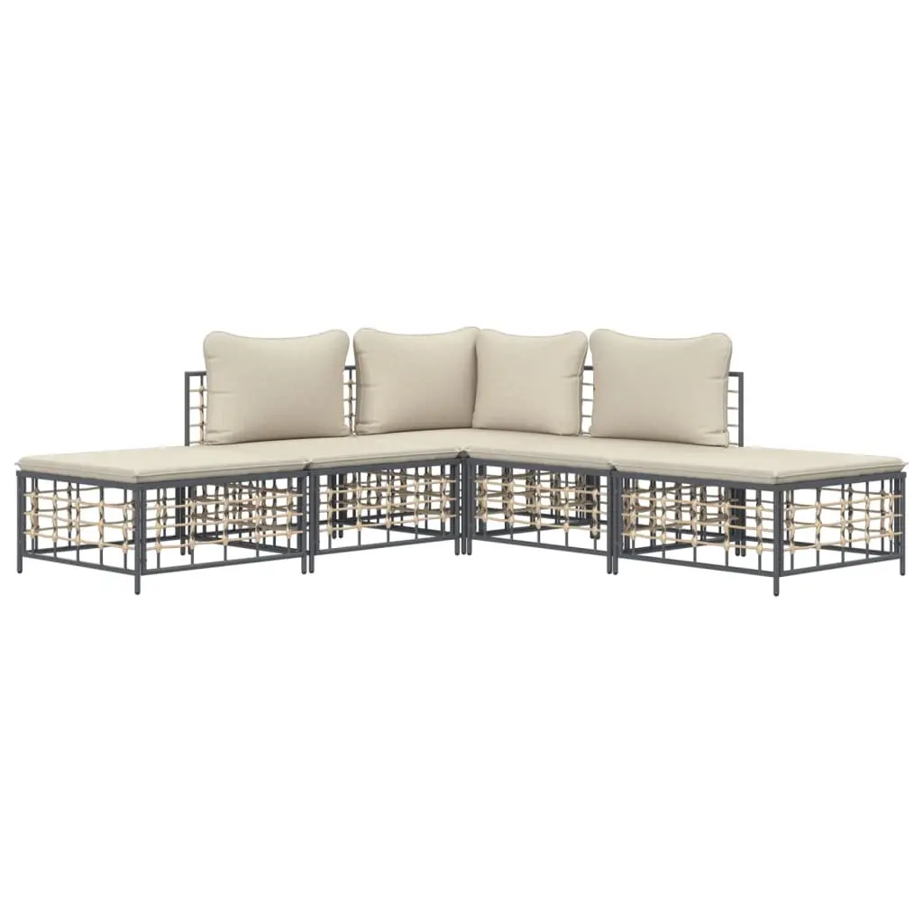 5 Piece Garden Lounge Set Weather-Resistant Poly Rattan Anthracite with Cushions