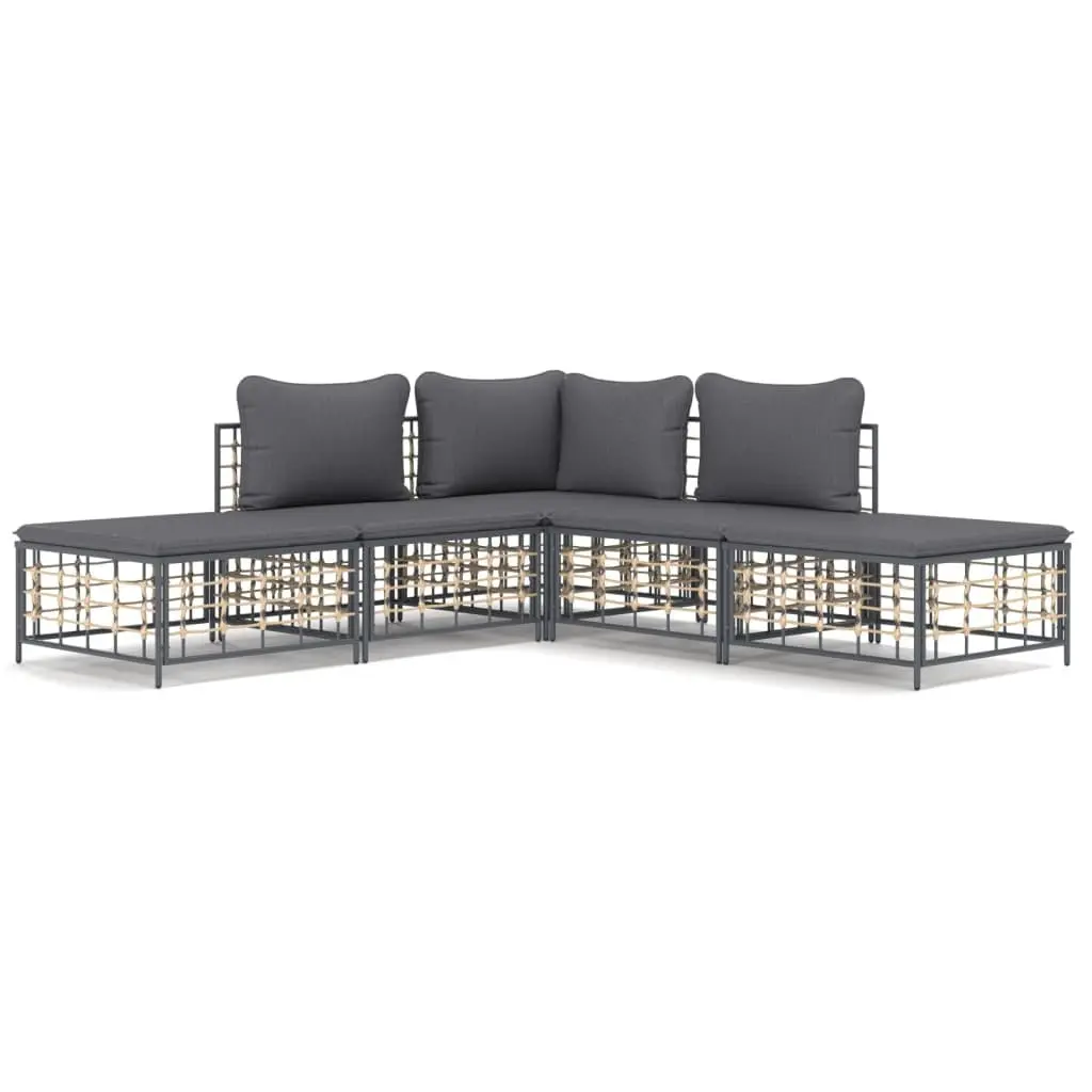 Garden Lounge Set 5 Piece Outdoor Sofa Poly Rattan Seating with Cushions