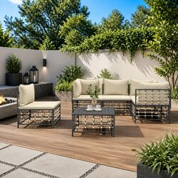 Outdoor Lounge Set 6 Piece Garden Furniture Poly Rattan Anthracite with Cushions