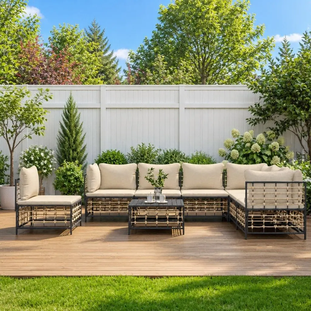Outdoor Lounge Set Modular 8 Piece Garden Furniture Poly Rattan Sofa with Cushions Anthracite