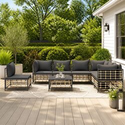 Garden Lounge Set 8 Piece Outdoor Seating with Cushions Poly Rattan Anthracite