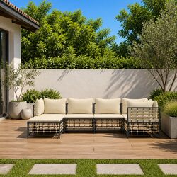 Garden Lounge Set 6 Piece Outdoor Sofa Sectional Poly Rattan Anthracite Cushions