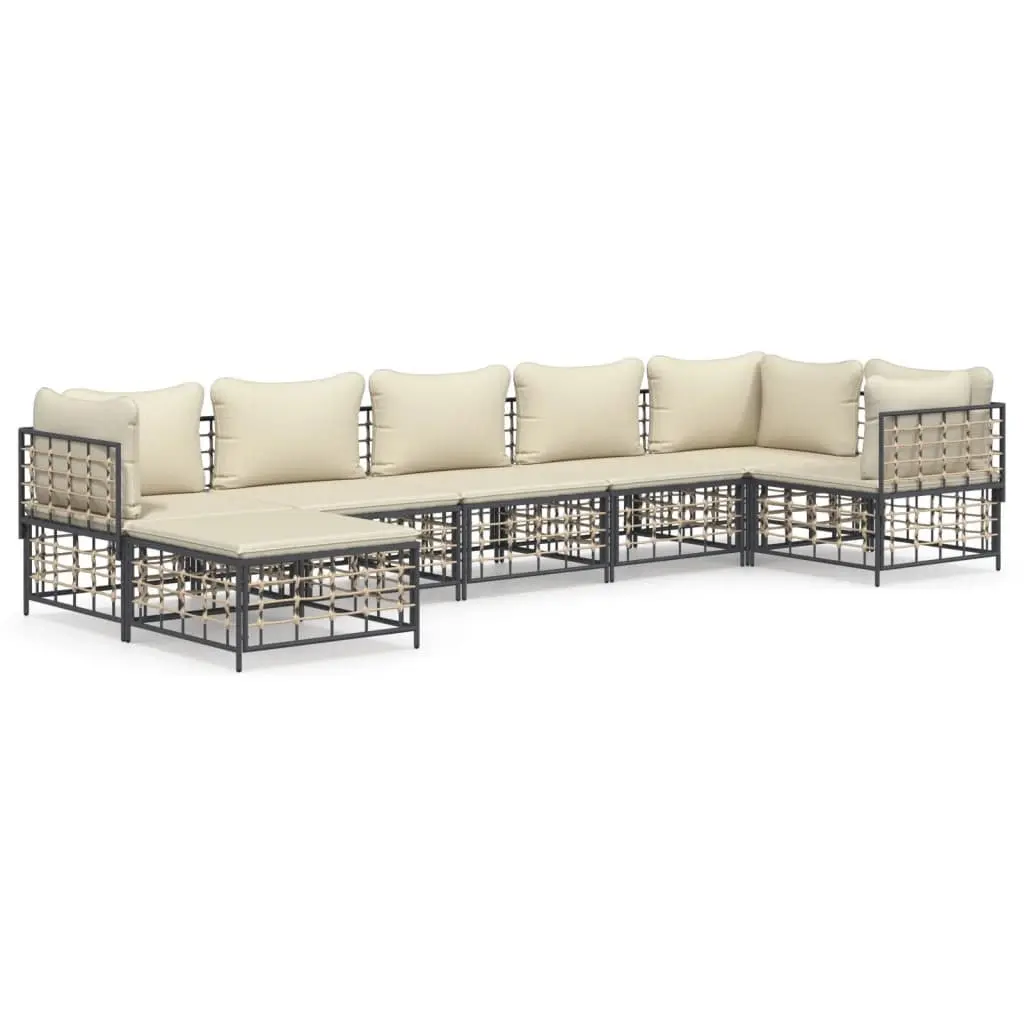 7 Piece Garden Lounge Set Outdoor Sofa Sectional with Cushions Anthracite