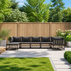7 Piece Outdoor Garden Lounge Set Poly Rattan Sectional Sofa Anthracite Cushions