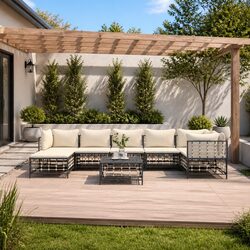 Outdoor Lounge Set 8 Piece Garden Furniture Poly Rattan Sofa with Cushions