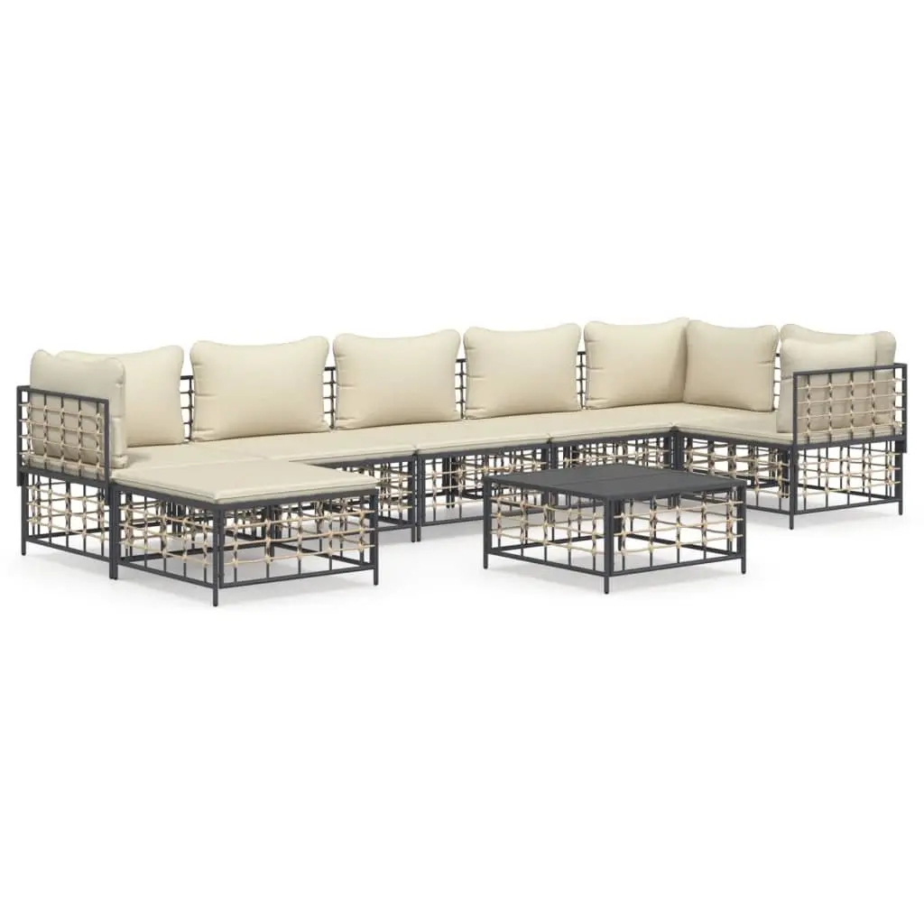 Outdoor Lounge Set Weather-Resistant 8 Piece Poly Rattan Sofa with Cushions Anthracite