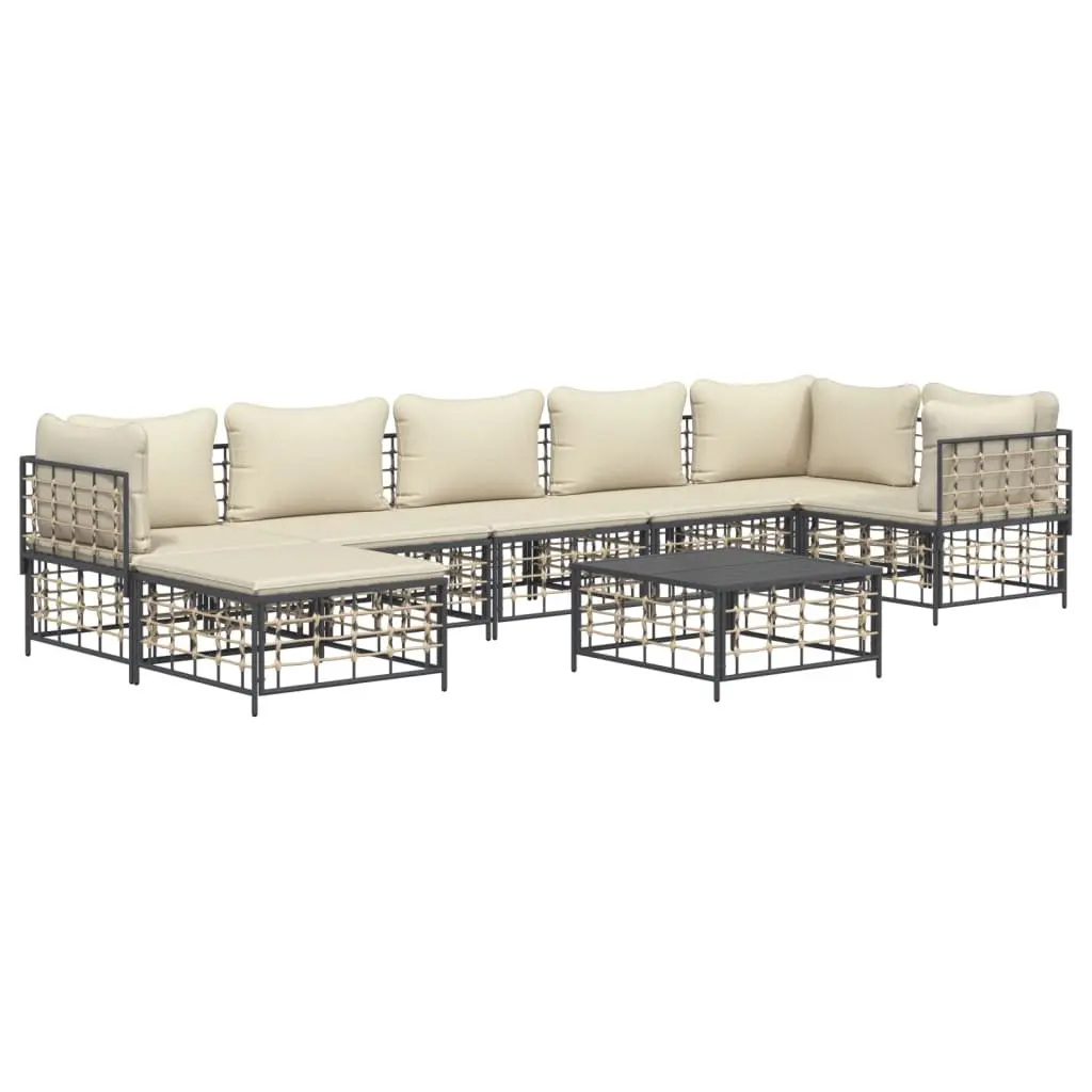 Outdoor Lounge Set Weather-Resistant 8 Piece Poly Rattan Sofa with Cushions Anthracite