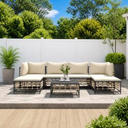 7 Piece Garden Lounge Set Outdoor Sofa Sectional Anthracite Poly Rattan with