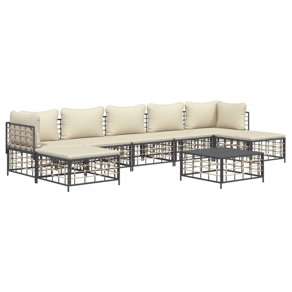 Garden Lounge Set 8 Piece Outdoor Sofa Seating Cushions Anthracite Rattan