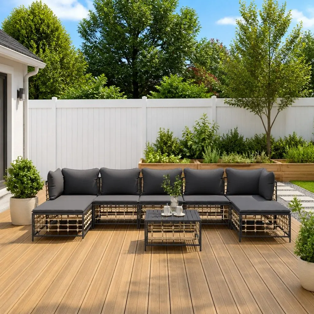 Outdoor Lounge Set 8 Piece Modular Garden Seating Poly Rattan with Cushions Anthracite