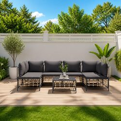 7 Piece Garden Lounge Set Outdoor Sofa Poly Rattan Cushions Anthracite Patio