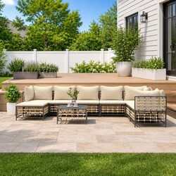 Garden Lounge Set 9 Piece Outdoor Seating Poly Rattan Anthracite with Cushions
