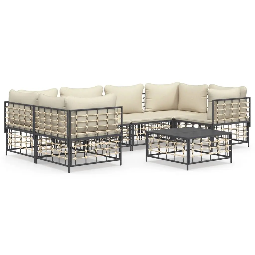 7 Piece Garden Lounge Set Weather-Resistant Poly Rattan Anthracite Outdoor Sofa with Cushions