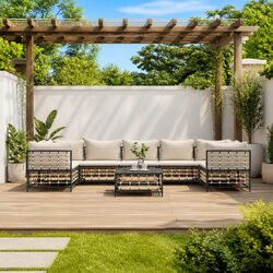 8 Piece Garden Lounge Set Outdoor Sofa Sectional with Cushions Anthracite Poly