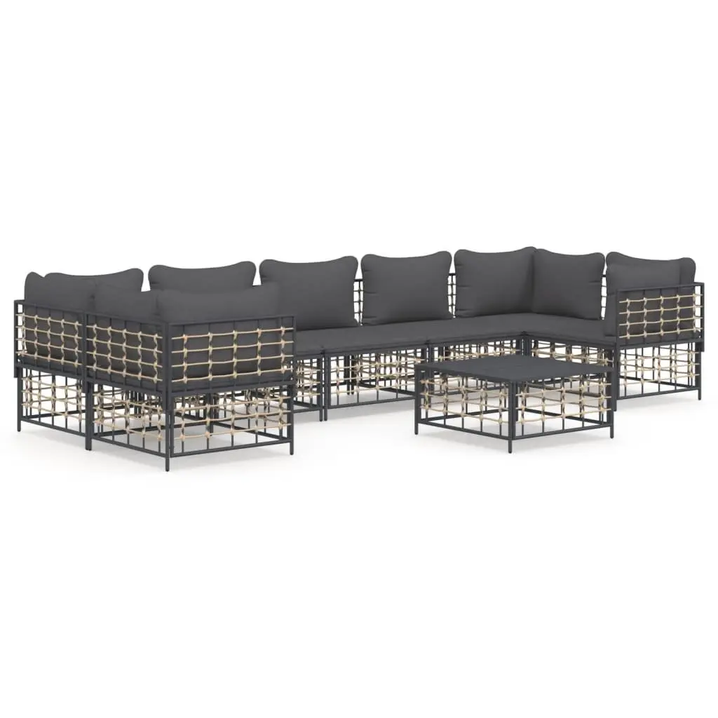 8 Piece Garden Lounge Set with Cushions Weather-Resistant Poly Rattan Anthracite Outdoor Sofa Patio Furniture