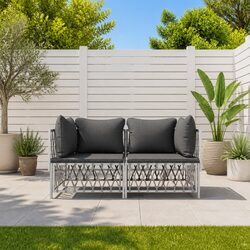2 Piece Garden Lounge Set White Steel Frame with Cushions Outdoor Patio Sofa