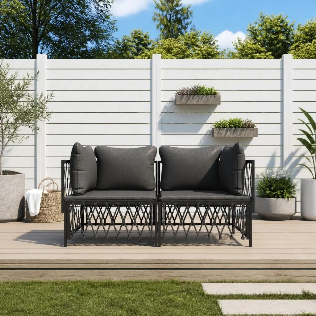 Garden Lounge Set 2 Piece Modular Outdoor Furniture Anthracite Steel Frame Cushions