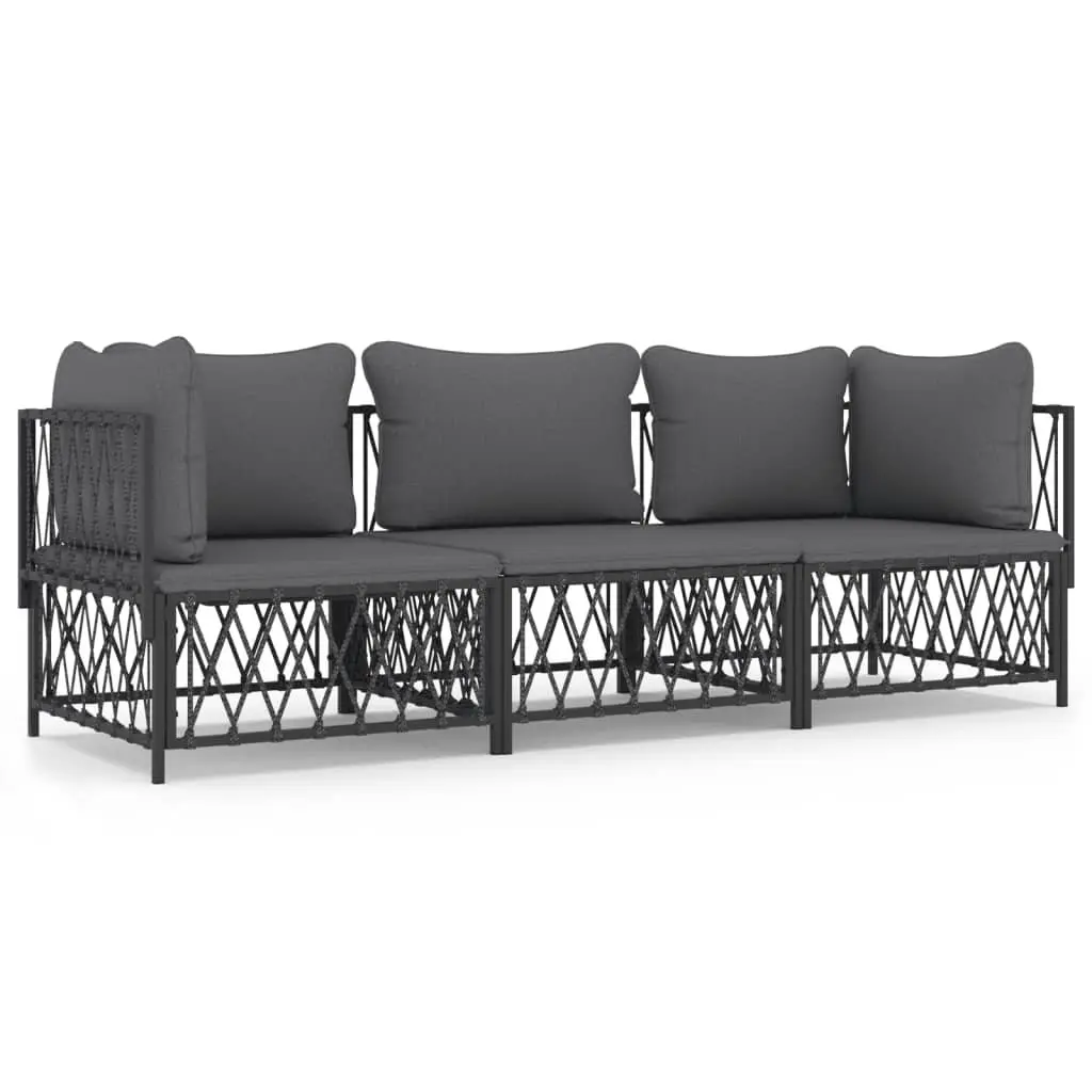 3 Piece Garden Lounge Set Outdoor Furniture Anthracite Steel Modular Sofa