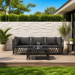 Garden Lounge Set 4 Piece Outdoor Furniture Anthracite Steel Frame with Cushions