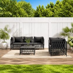 Garden Lounge Set 6 Piece Outdoor Furniture Modular Sofa Anthracite Steel Frame