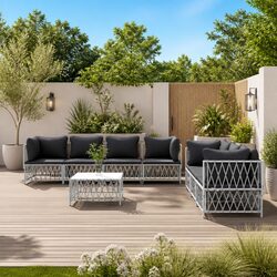 Garden Lounge Set 8 Piece Outdoor Furniture White Steel Frame Modular Sofa