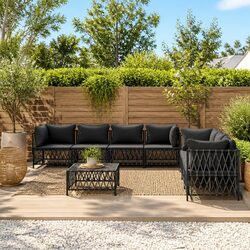 Garden Lounge Set 8 Piece Outdoor Furniture with Cushions Anthracite Steel Frame