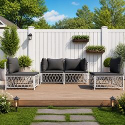 Garden Lounge Set 4 Piece Outdoor Furniture White Steel Frame Cushions Patio