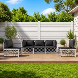 Garden Lounge Set 5 Piece Outdoor Furniture White Steel Frame with Cushions