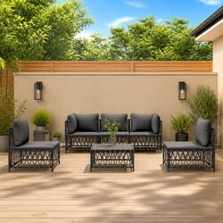 Outdoor Lounge Set 6 Piece Garden Furniture Anthracite Steel Frame with Cushions