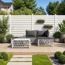 5 Piece Garden Lounge Set White Steel Frame Outdoor Furniture with Cushions