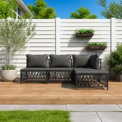 4 Piece Garden Lounge Set Anthracite Outdoor Furniture Steel Frame Cushions