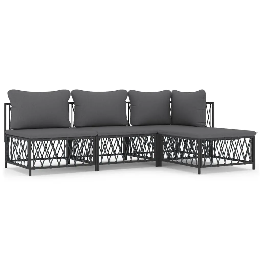 4 Piece Garden Lounge Set Anthracite Outdoor Furniture Steel Frame Cushions