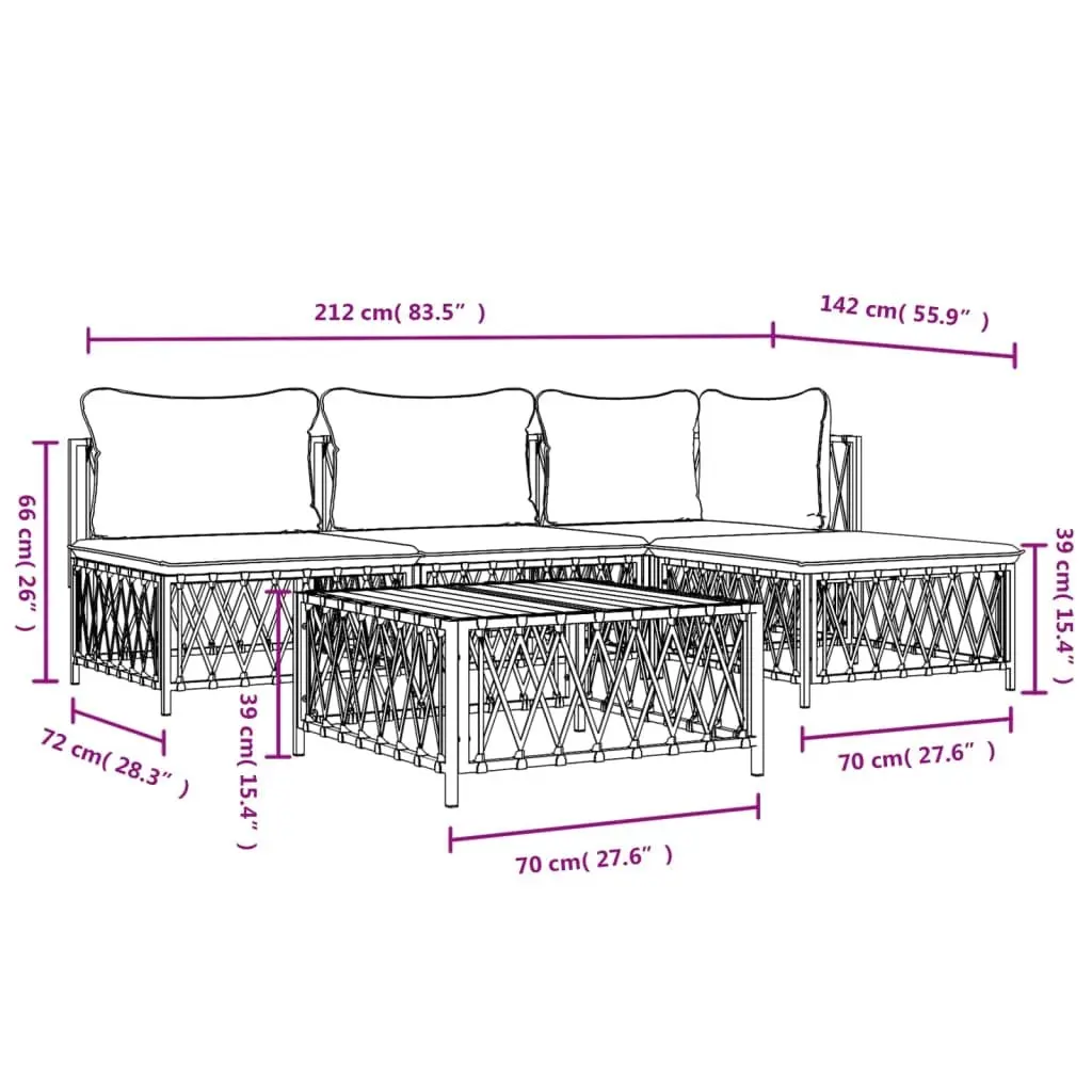 5 Piece Garden Lounge Set Anthracite Outdoor Furniture Modular Sofa with