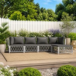 Garden Lounge Set 5 Piece Outdoor Furniture White Steel Frame Cushions Sofa