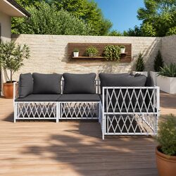 Garden Lounge Set 4 Piece Outdoor Furniture White Steel Frame Cushions Sofa