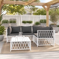 Garden Lounge Set 5 Piece Outdoor Furniture White Steel Frame Cushions Sofa