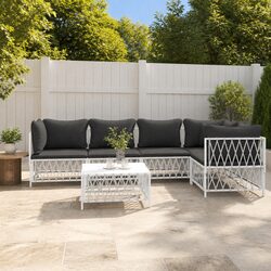 Garden Lounge Set 6 Piece Outdoor Furniture White Steel Frame Modular Sofa