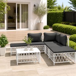 Garden Lounge Set 6 Piece Outdoor Furniture White Steel Frame Cushions Modular