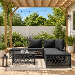 Garden Lounge Set 6 Piece Outdoor Furniture Modular Sofa Anthracite Steel Frame