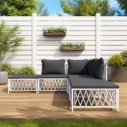 Garden Lounge Set 5 Piece White Outdoor Furniture Sofa with Cushions Steel Frame