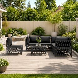 Garden Lounge Set 6 Piece Outdoor Furniture Anthracite Modular Sofa Cushions